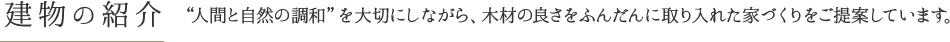 建物の紹介 “人間と自然の調和”を大切にしながら、木材の良さをふんだんに取り入れた家づくりをご提案しています